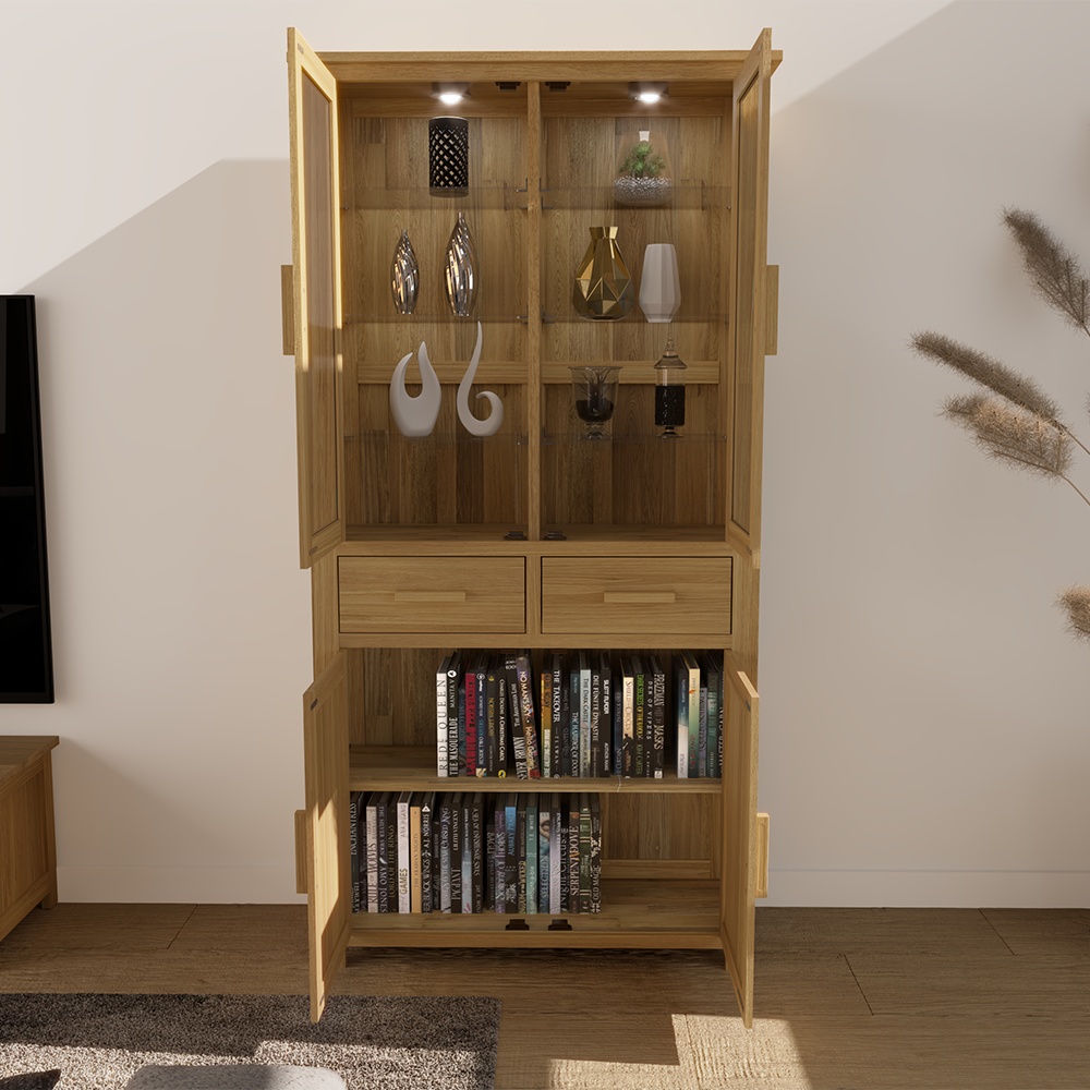 Opus 4 Door Display Cabinet. 100% Solid Oak