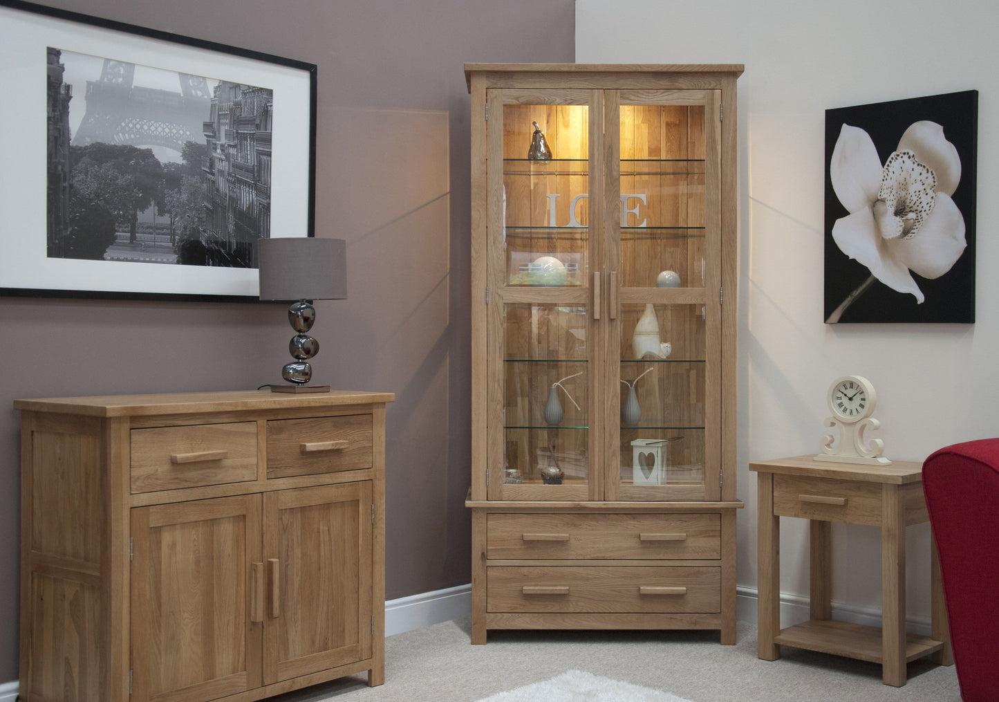 Opus Glass Display Cabinet. 100% Solid Oak