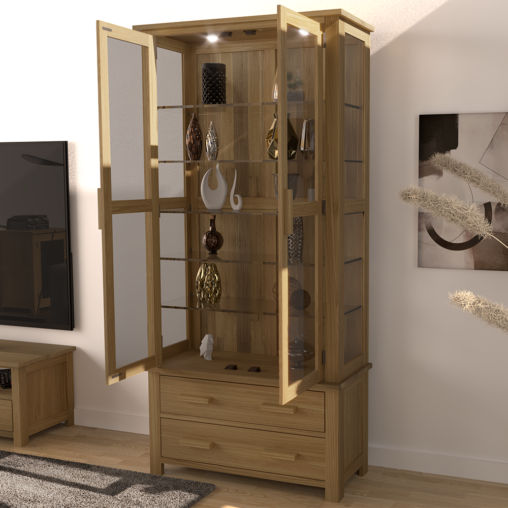Opus Glass Display Cabinet. 100% Solid Oak