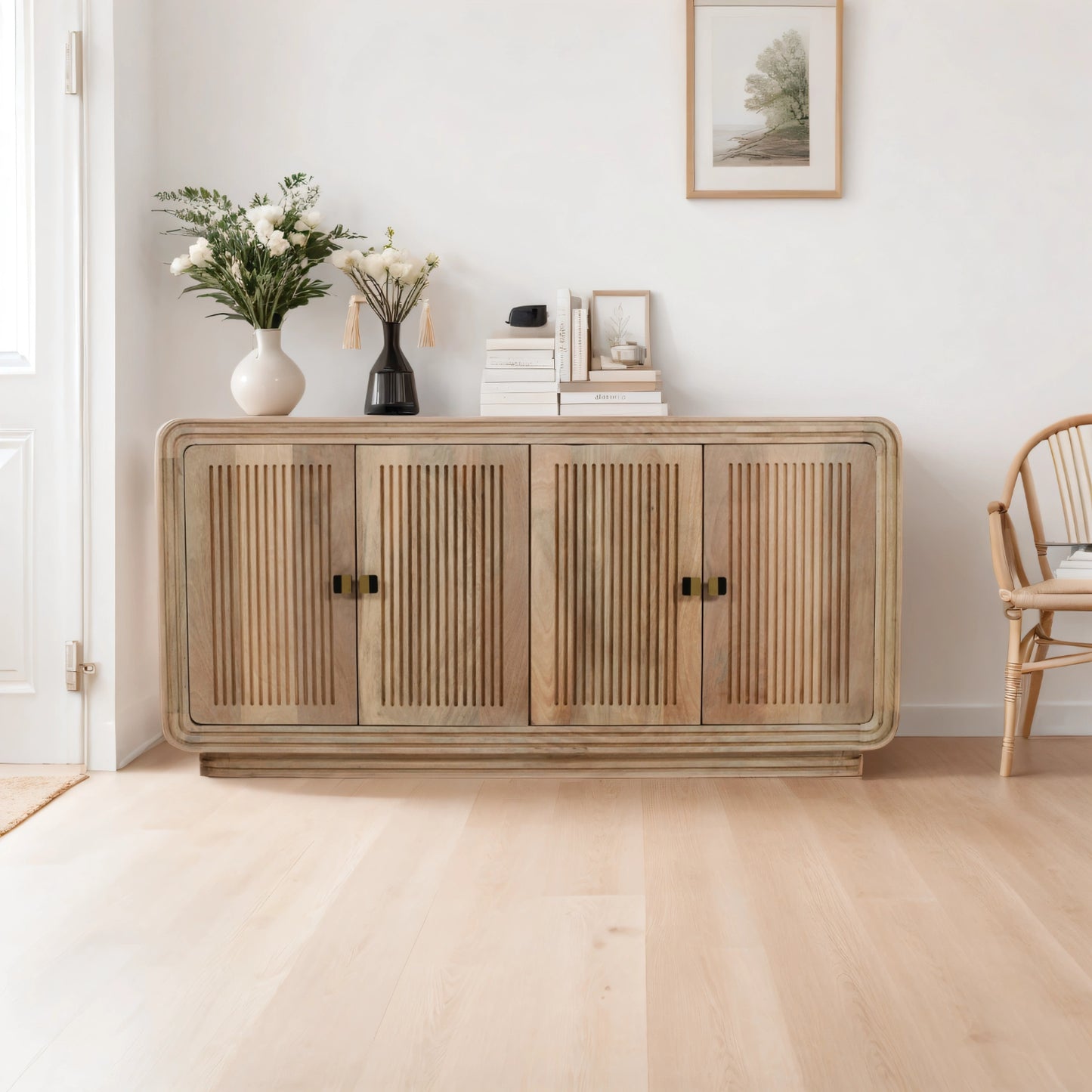 Hudson Carved Mango Wood 4 Doors Large Sideboard 100% Solid Mango Wood