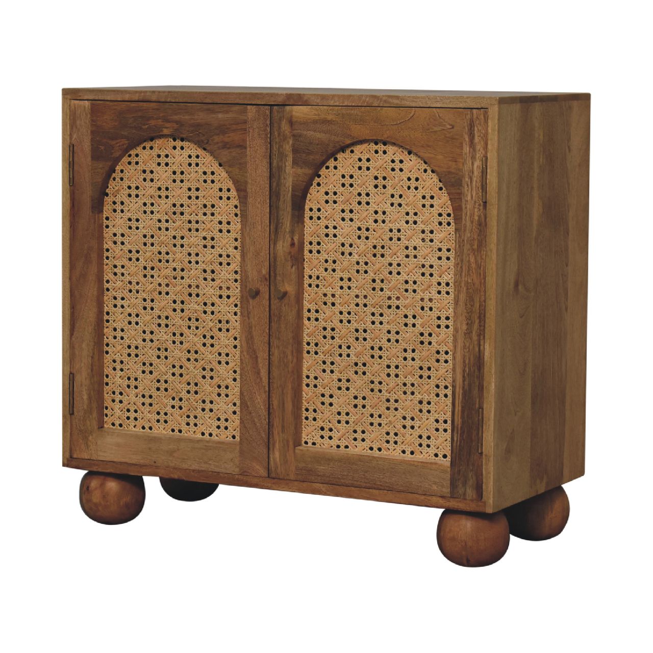 Rattan Ball Cabinet Mango Wood Construction.