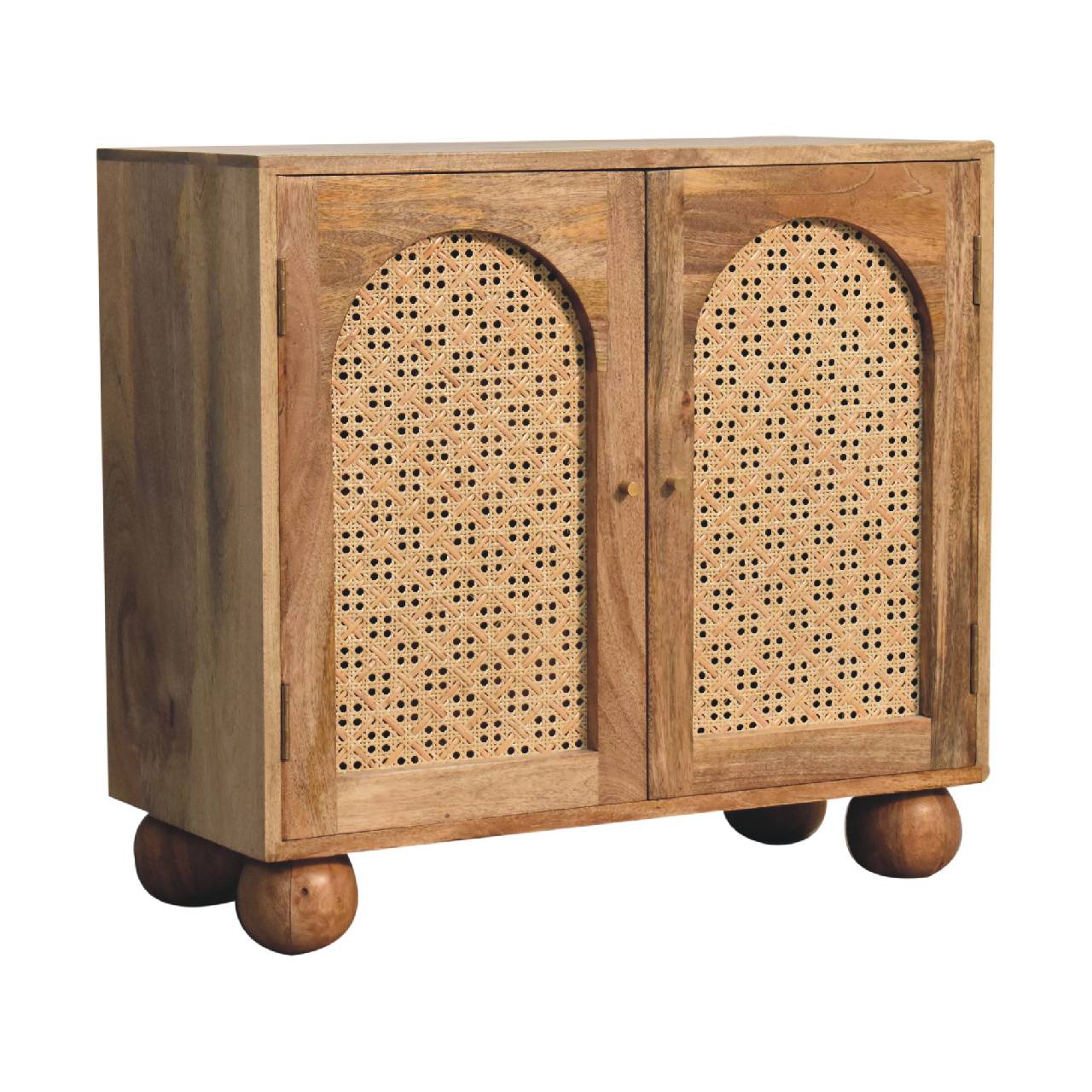 Rattan Ball Cabinet Mango Wood Construction.