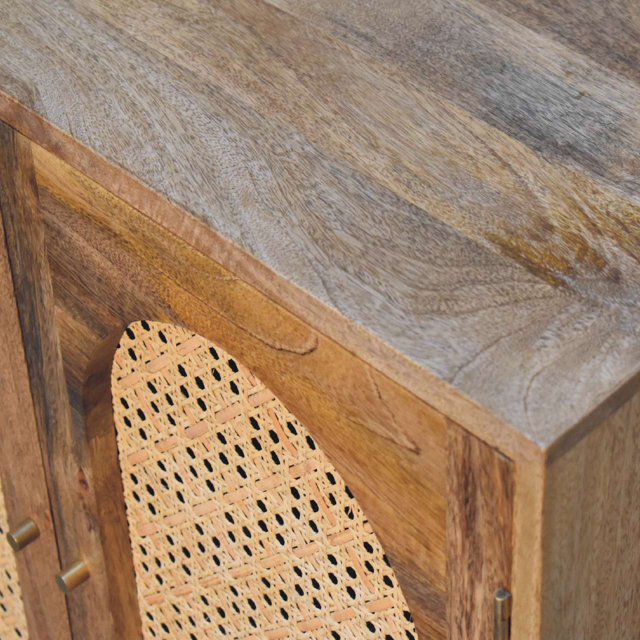 Rattan Ball Cabinet Mango Wood Construction.