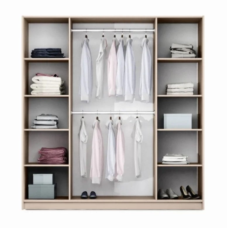 Smart Sand Beige Sliding Wardrobe 210cm - Sleek Storage with a Contemporary Edge