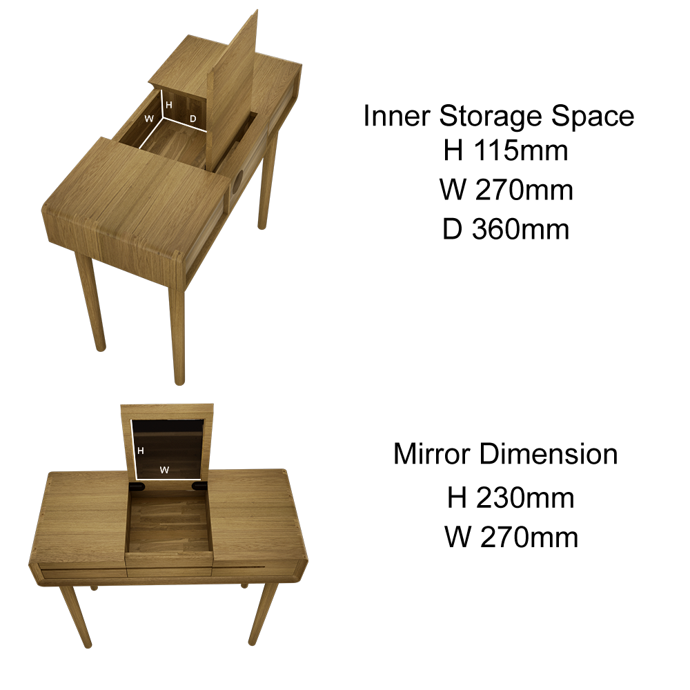Scandic Dressing Table with Mirror. Solid Oak 100% Solid Oak4
