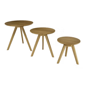 Scandic Round Nest of 3 Tables. Solid Oak  100% Solid Oak