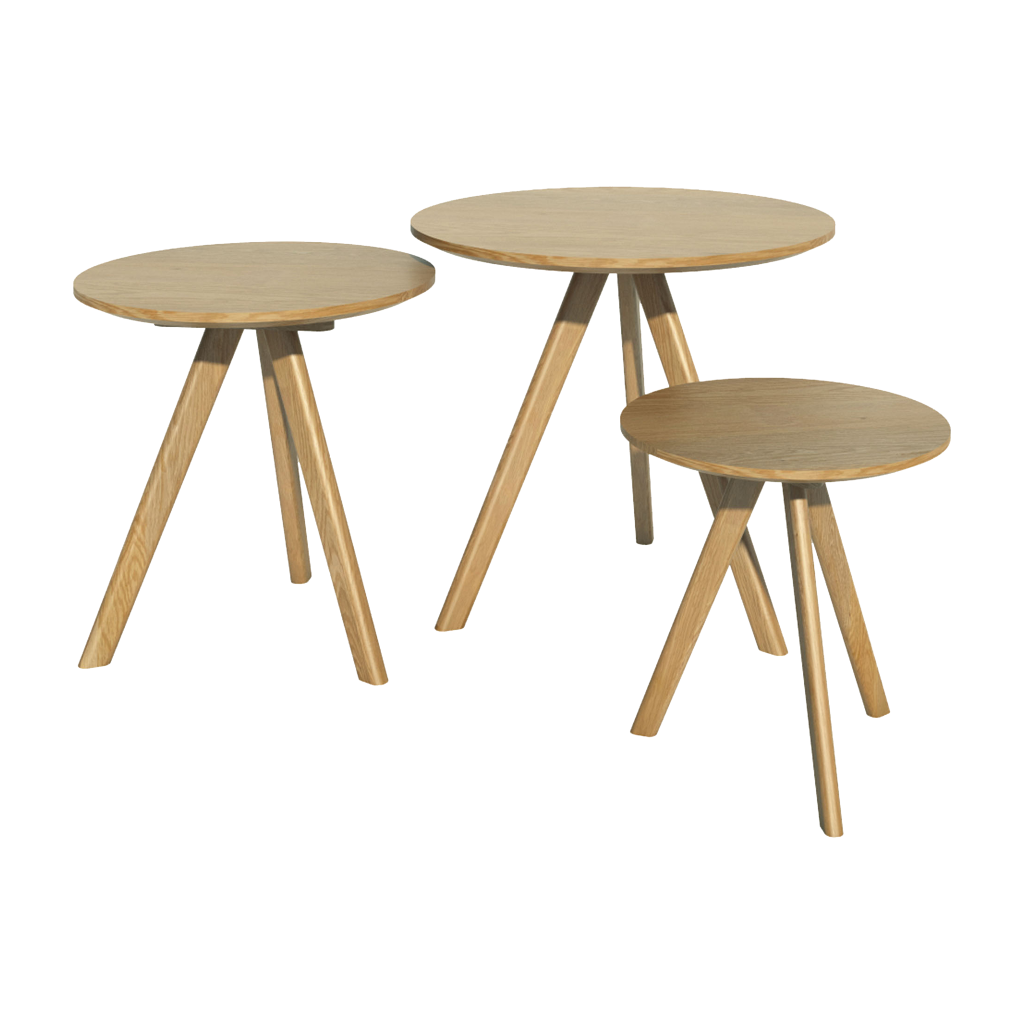Scandic Round Nest of 3 Tables. Solid Oak  100% Solid Oak