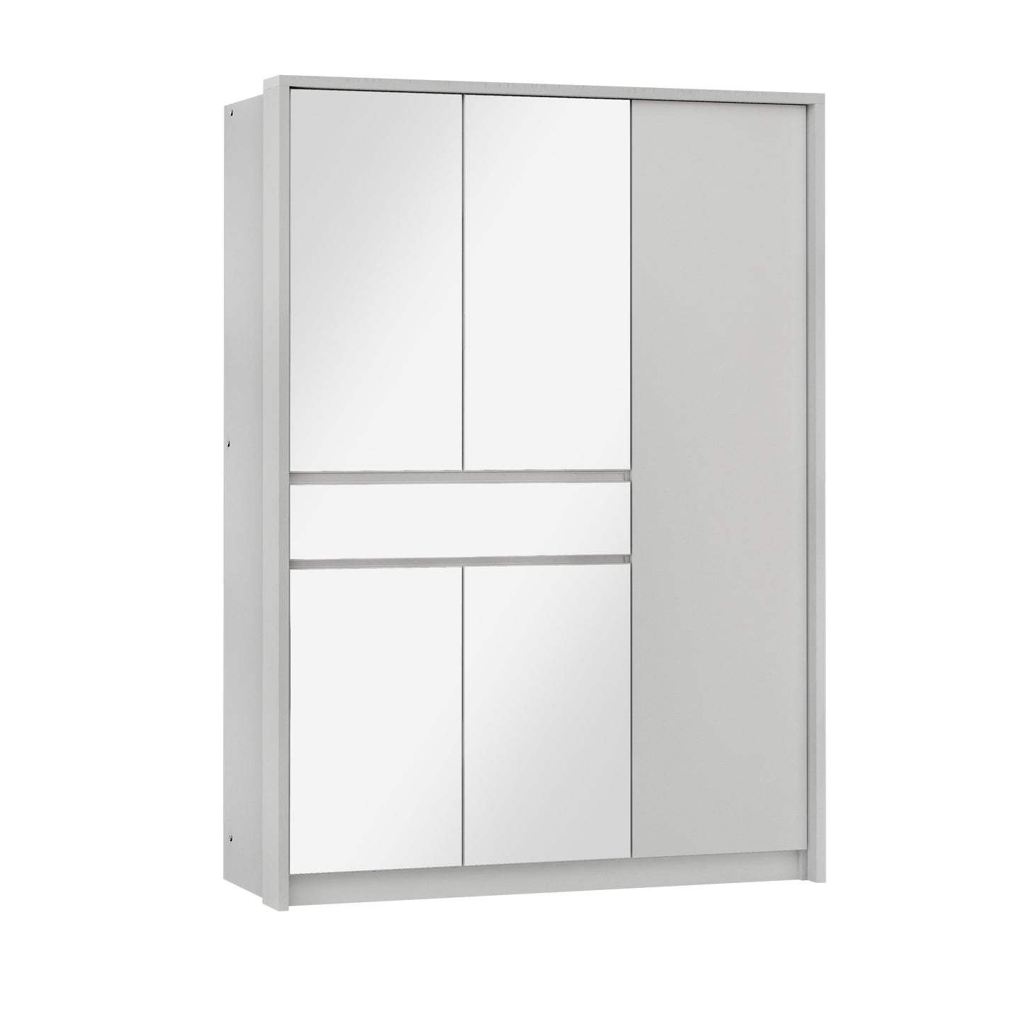 Split 157cm White Matt Sliding Wardrobe - Sleek Mirror Front & Smart Storage