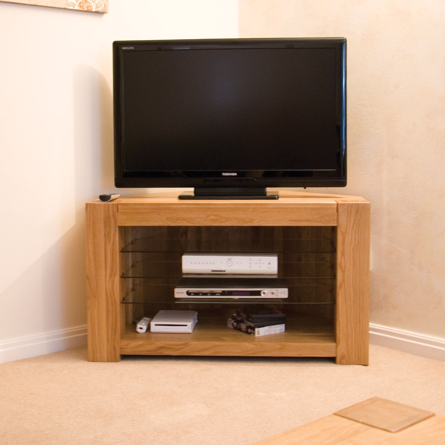 Trend Corner TV Unit. Solid Oak