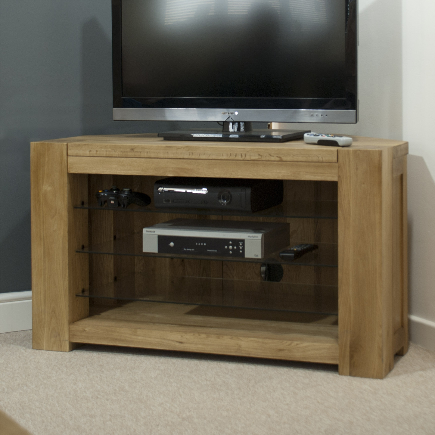 Trend Corner TV Unit. Solid Oak