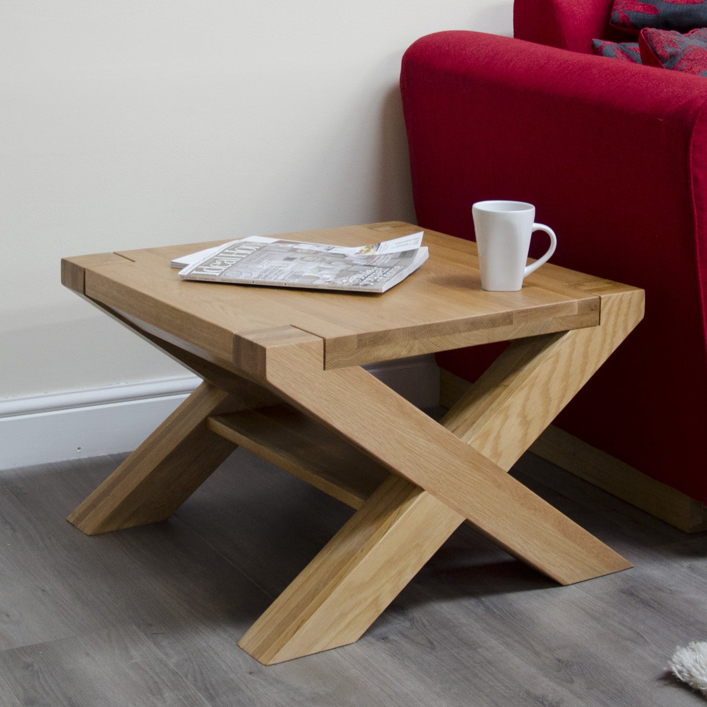 Trend X-Leg Square Coffee Table. Solid Oak