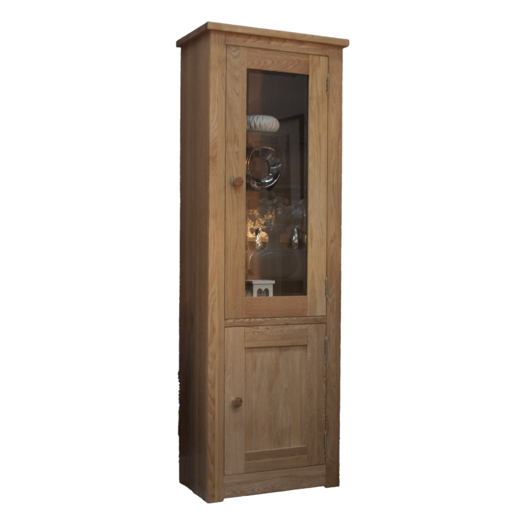 Torino 1 Door Glass Bookcase. 100% Solid Oak