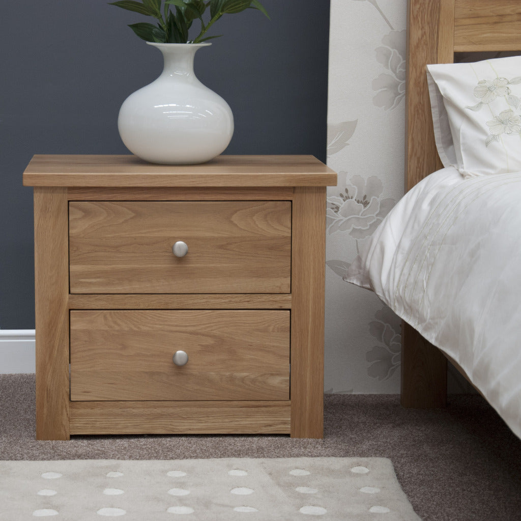 Torino 2 Drawer Wide Bedside Cabinet. 100% Solid Oak2