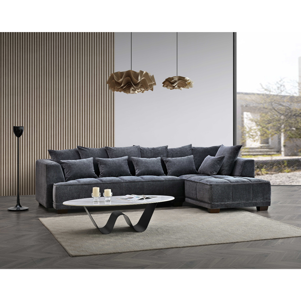 Aluxo Gramercy Right Hand Corner Sofa in Steel Grey Velvet