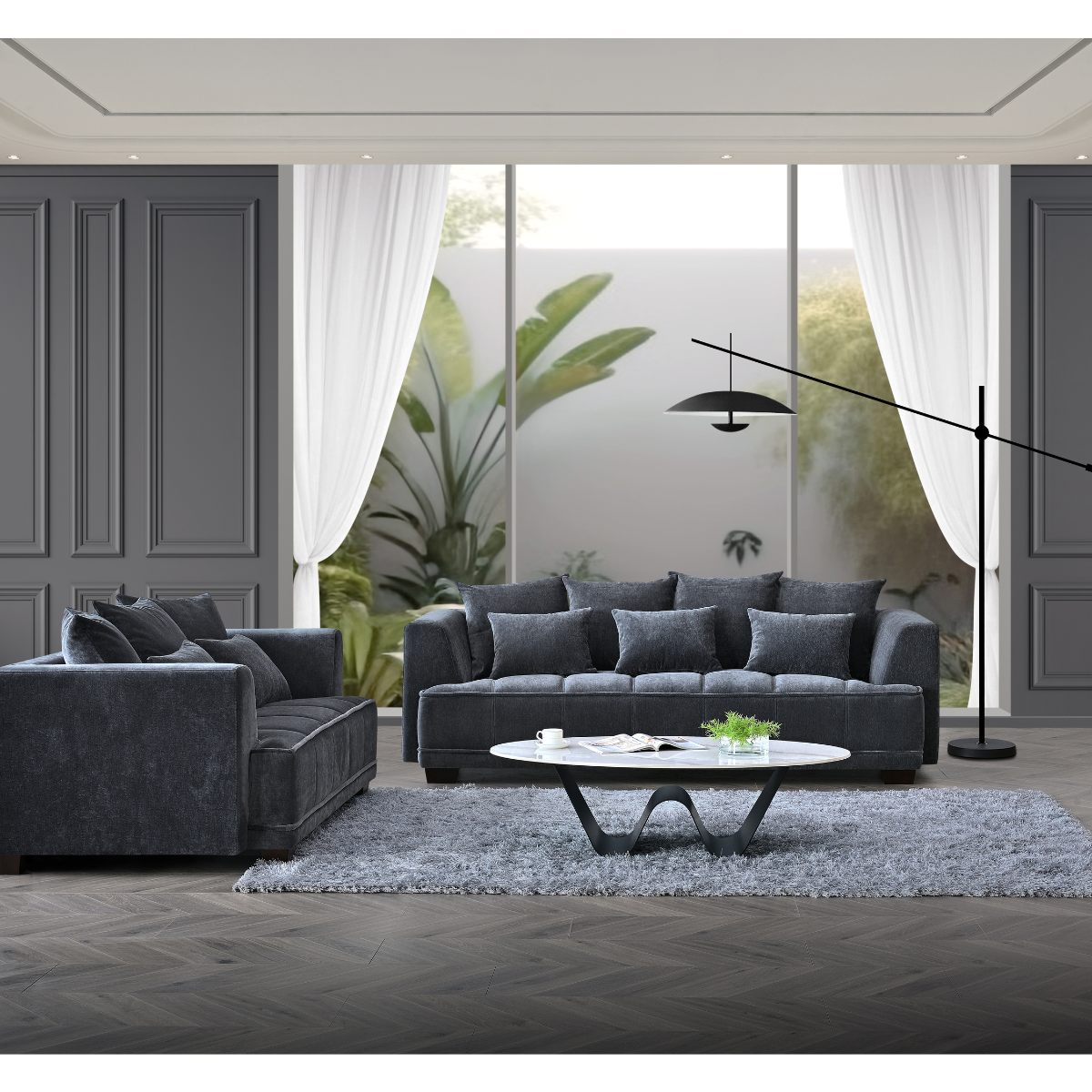 Aluxo Gramercy Right Hand Corner Sofa in Steel Grey Velvet