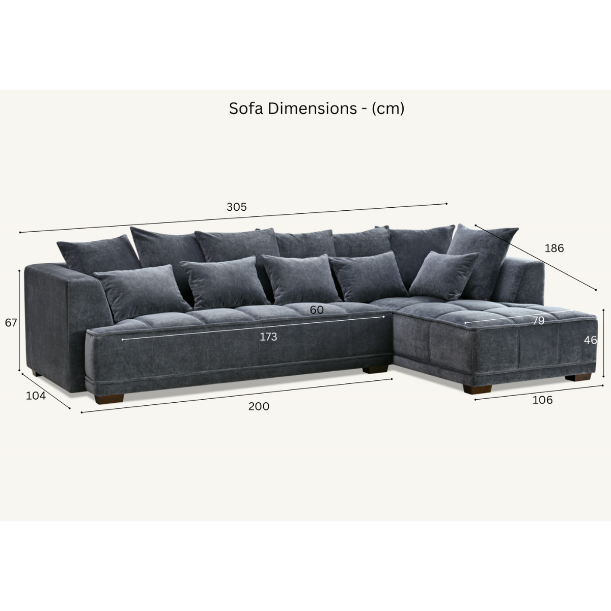 Aluxo Gramercy Right Hand Corner Sofa in Steel Grey Velvet