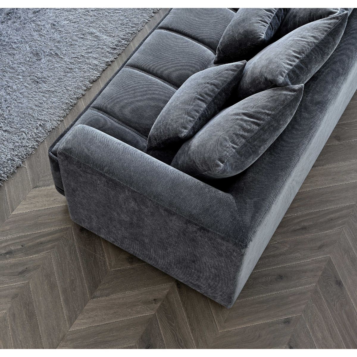 Aluxo Gramercy Right Hand Corner Sofa in Steel Grey Velvet
