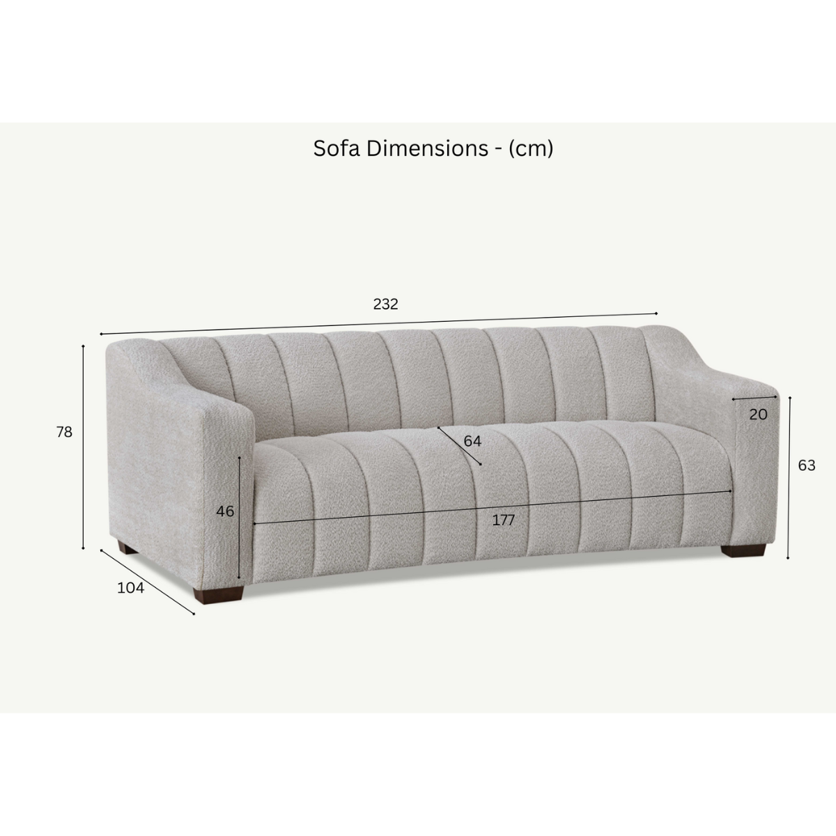 Aluxo Astoria 3 Seater Sofa in Oatmeal Boucle Fabric