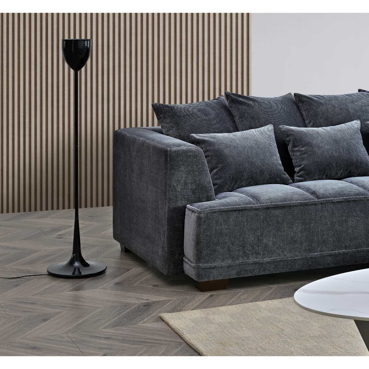 Aluxo Gramercy Right Hand Corner Sofa in Steel Grey Velvet
