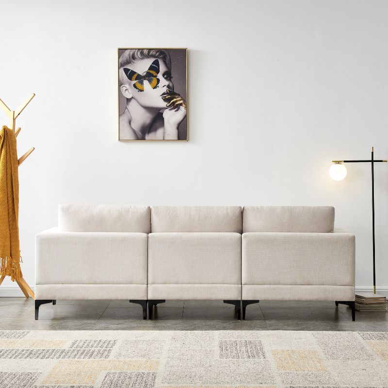 ANEK 3 Seater Beige Fabric Sofa with Ottoman