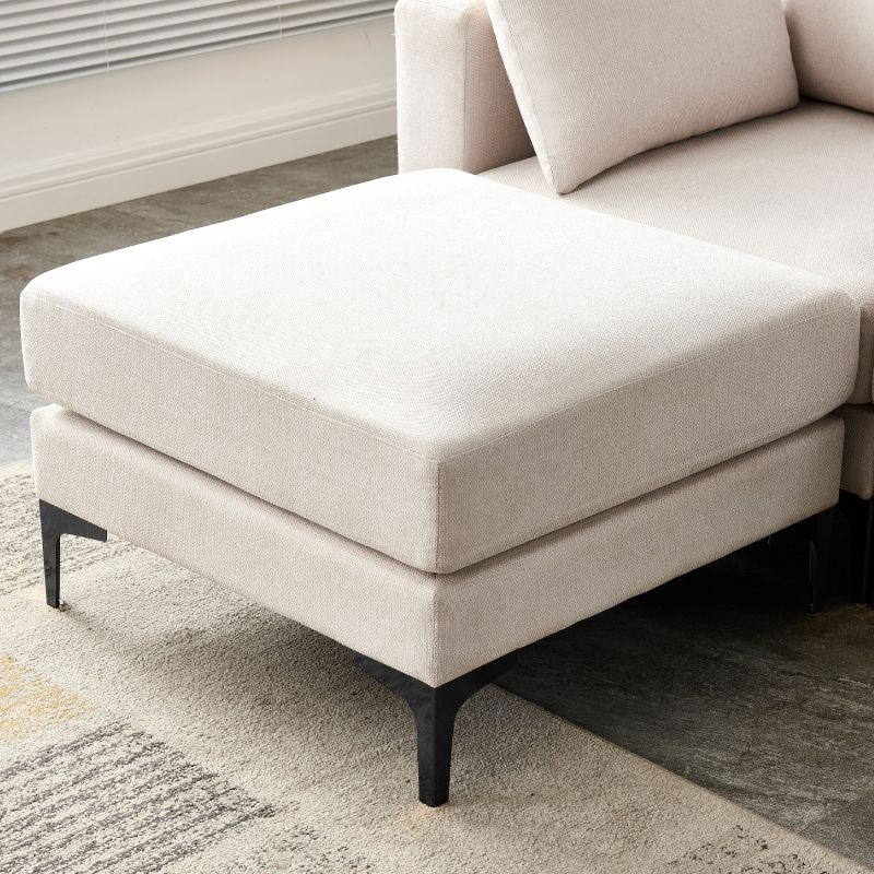 ANEK 3 Seater Beige Fabric Sofa with Ottoman