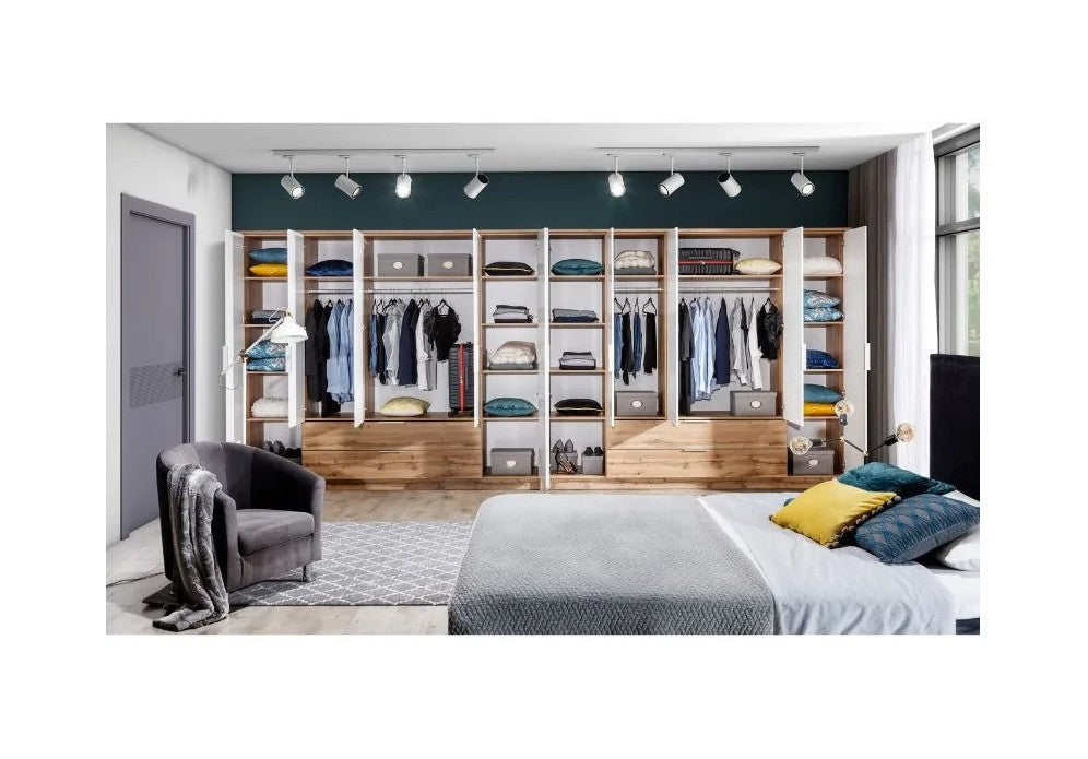 Vienna 255 Wardrobe in Oak Wotan & White - Spacious Contemporary Storage with Hinged Doors