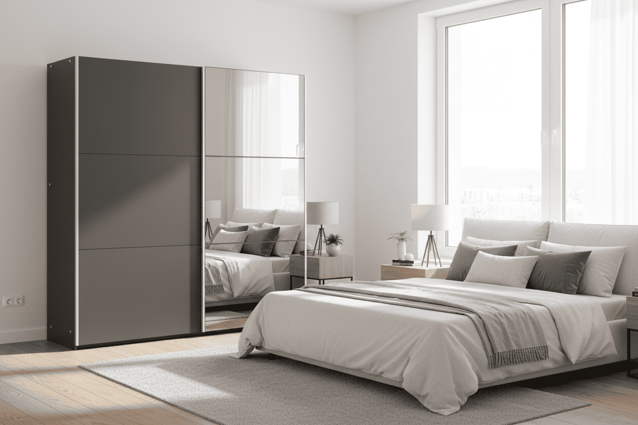 Vigo Sliding Wardrobe 225cm Wide with Mirror - 5 Colour Options