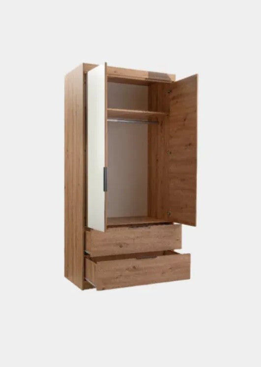 White Mallorca W105cm Wardrobe - Compact Elegance with Mirrored Door