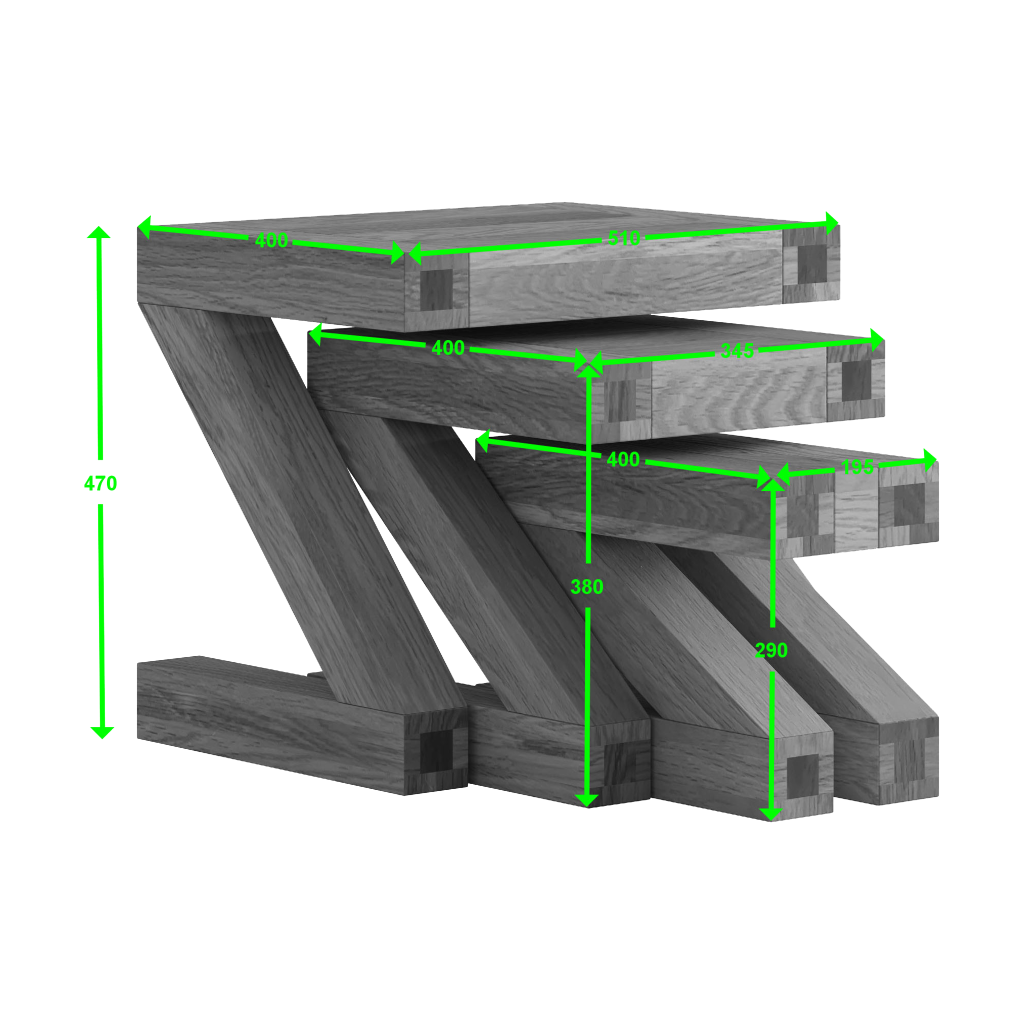Z Nest of Tables 100% solid oak