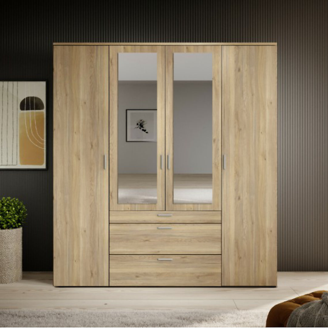 Vesala 4 Hinged Door Wardrobe with Mirror. 3 Colours Available