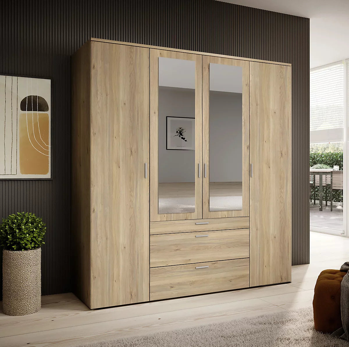 Vesala 4 Hinged Door Wardrobe with Mirror. 3 Colours Available
