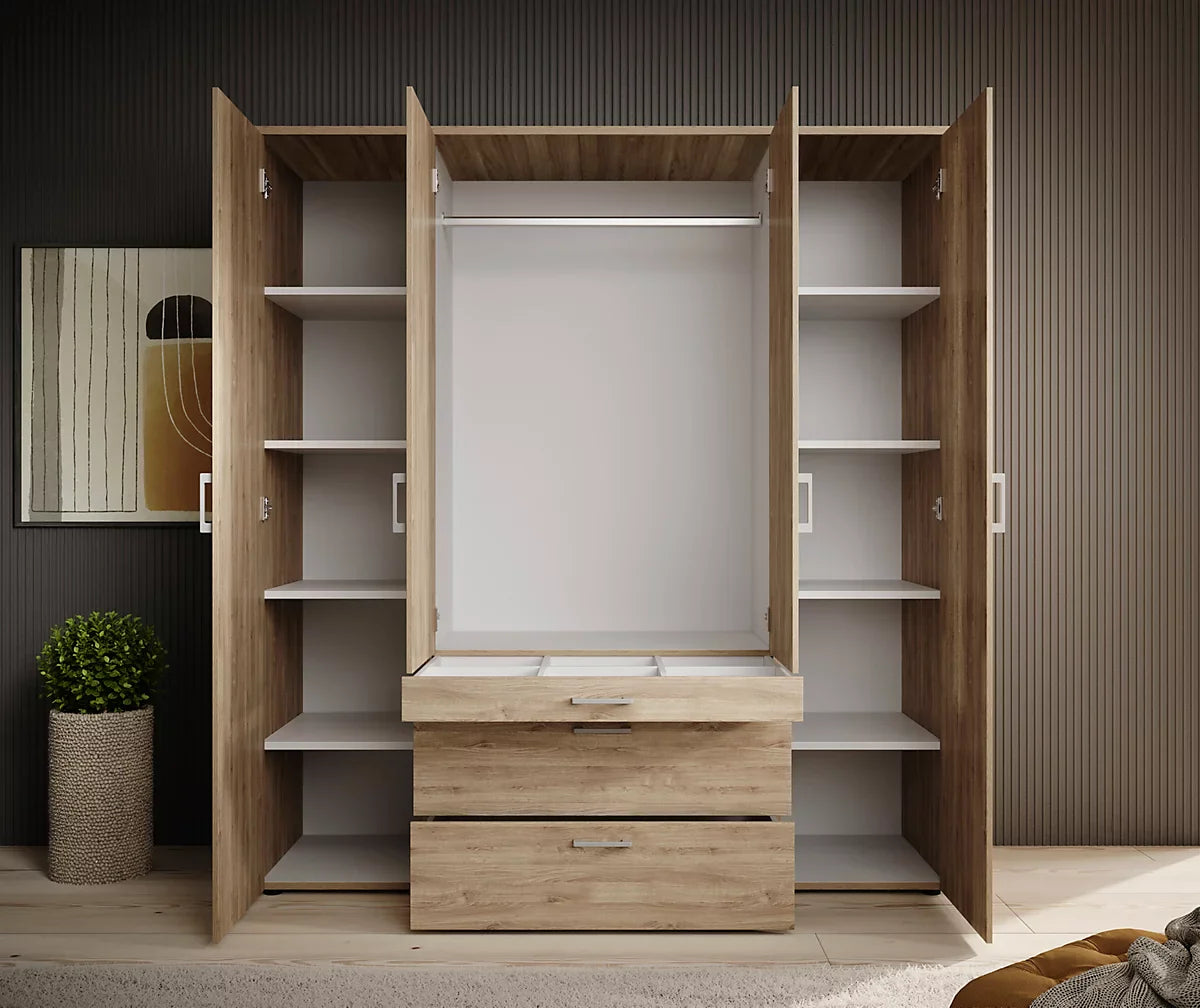Vesala 4 Hinged Door Wardrobe with Mirror. 3 Colours Available