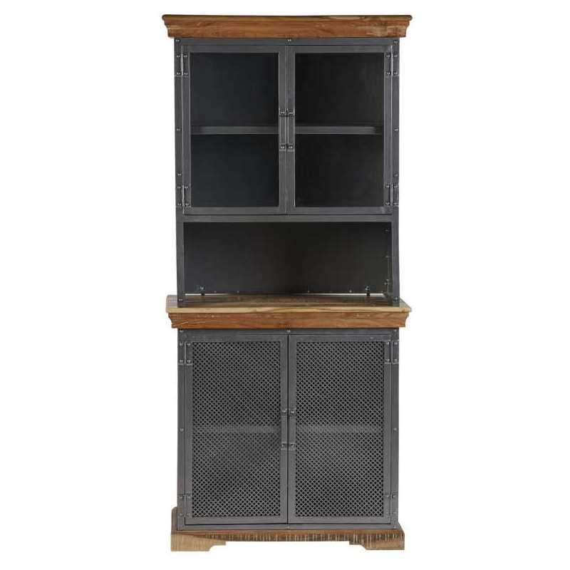 Industrial Solid Wood Sideboard with Optional Hutch – Sandblasted White & Gun Metal Finish