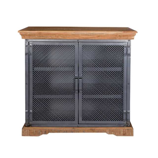 Industrial Solid Wood Sideboard with Optional Hutch – Sandblasted White & Gun Metal Finish