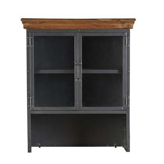 Industrial Solid Wood Sideboard with Optional Hutch – Sandblasted White & Gun Metal Finish