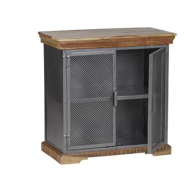 Industrial Solid Wood Sideboard with Optional Hutch – Sandblasted White & Gun Metal Finish