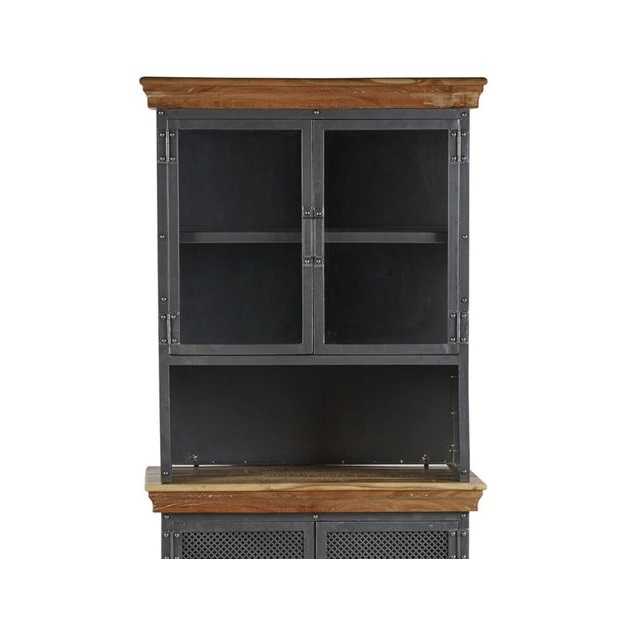 Industrial Solid Wood Sideboard with Optional Hutch – Sandblasted White & Gun Metal Finish