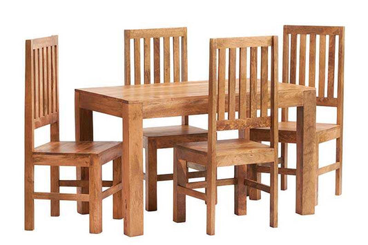 Toko Light Mango 4 FT Dining Set with Wooden Chairs. 100% Mango Wood