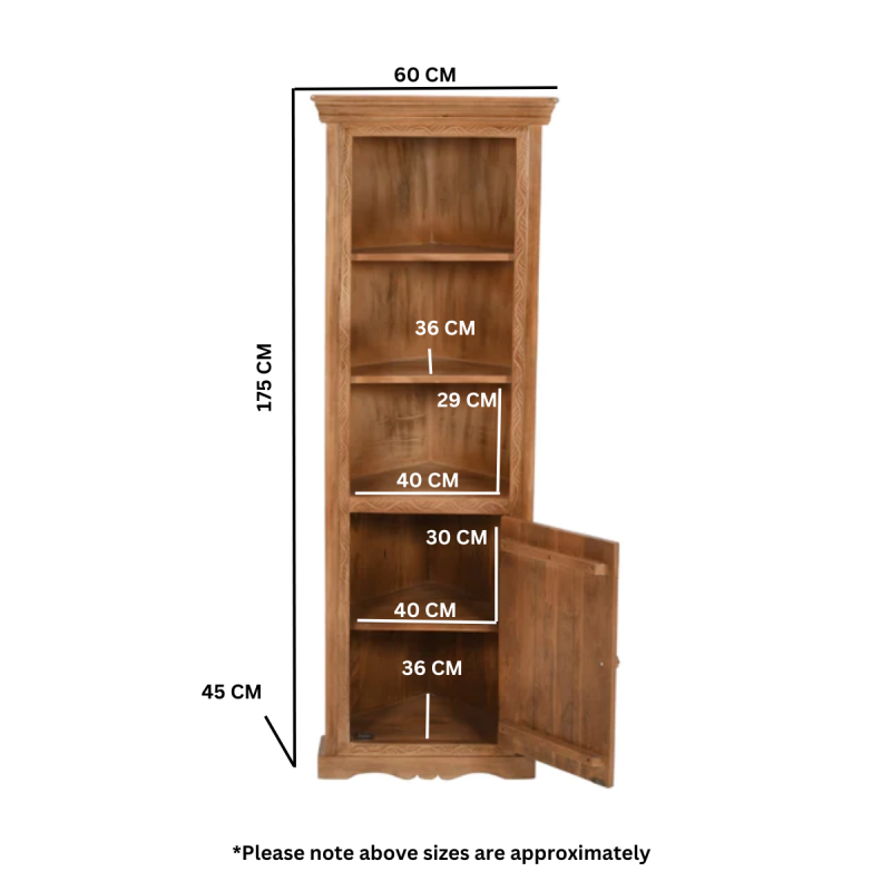 Artwork Mango Wood Corner Bookcase 100% Eco Sourced Natural Wood