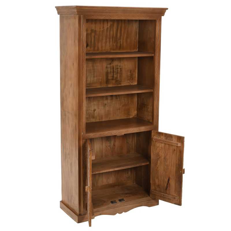 Artwork Mango Wood Large Corner Bookcase 100% Eco Sourced Solid Natural Wood