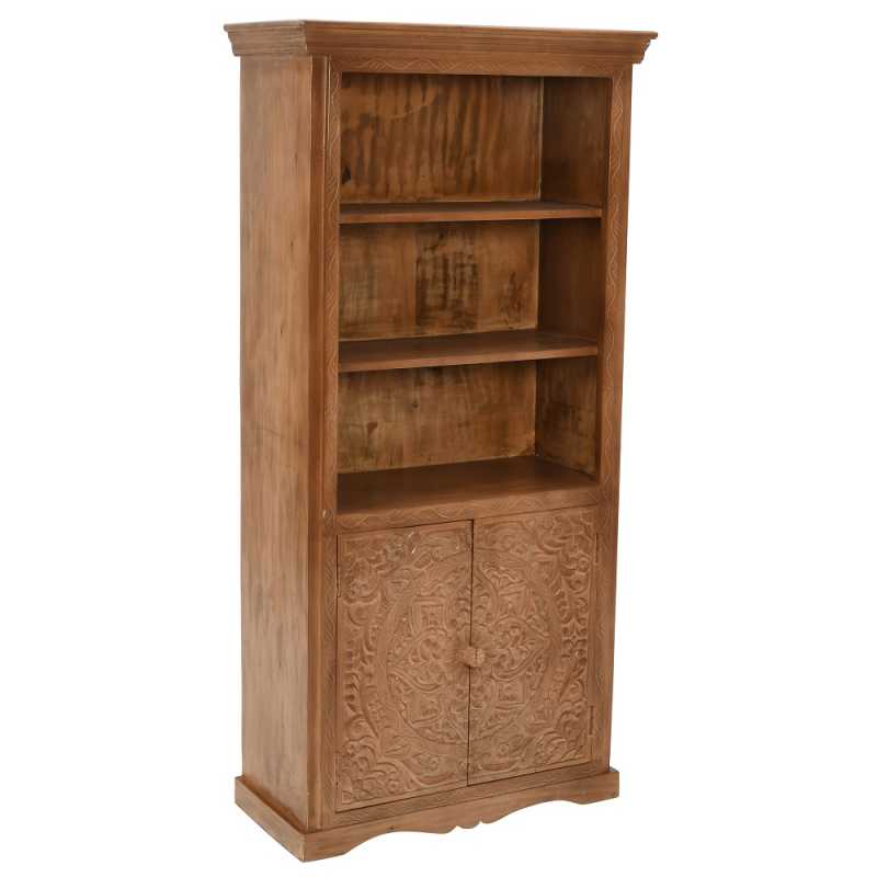Artwork Mango Wood Large Corner Bookcase 100% Eco Sourced Solid Natural Wood