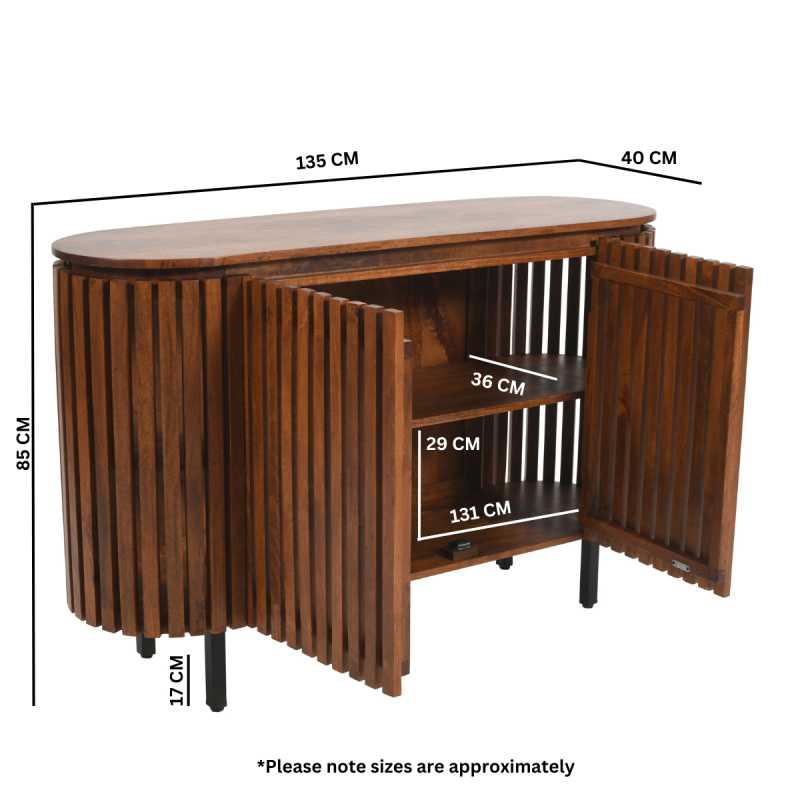 Slatted Solid Mango Wood 2 Doors Sideboard
