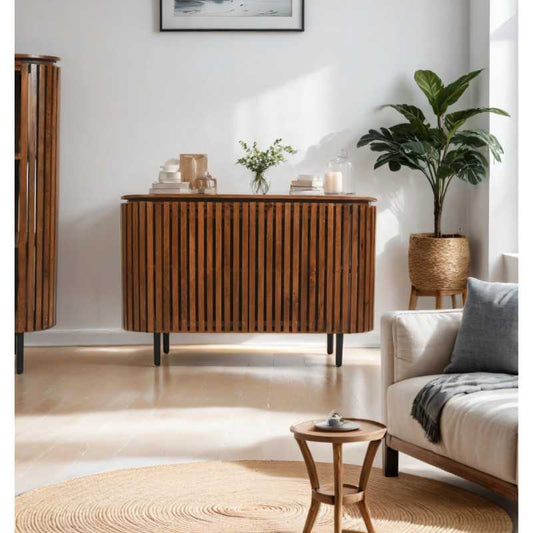 Slatted Solid Mango Wood 2 Doors Sideboard