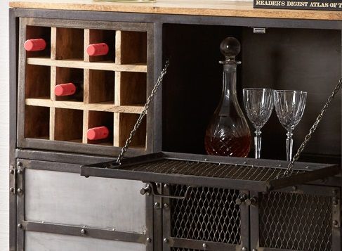 Evoke Bar Cabinet Solid Hardwood and Reclaimed Metal