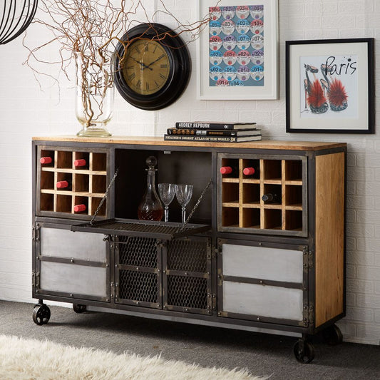 Evoke Bar Cabinet Solid Hardwood and Reclaimed Metal