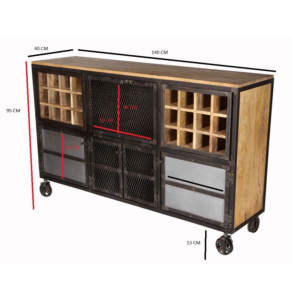 Evoke Bar Cabinet Solid Hardwood and Reclaimed Metal