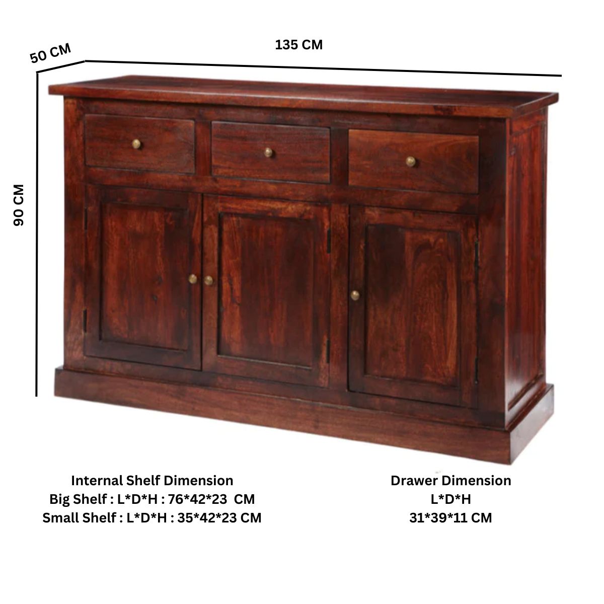 Jaipur Dark Mango Large Sideboard 100% Solid Mango Wood