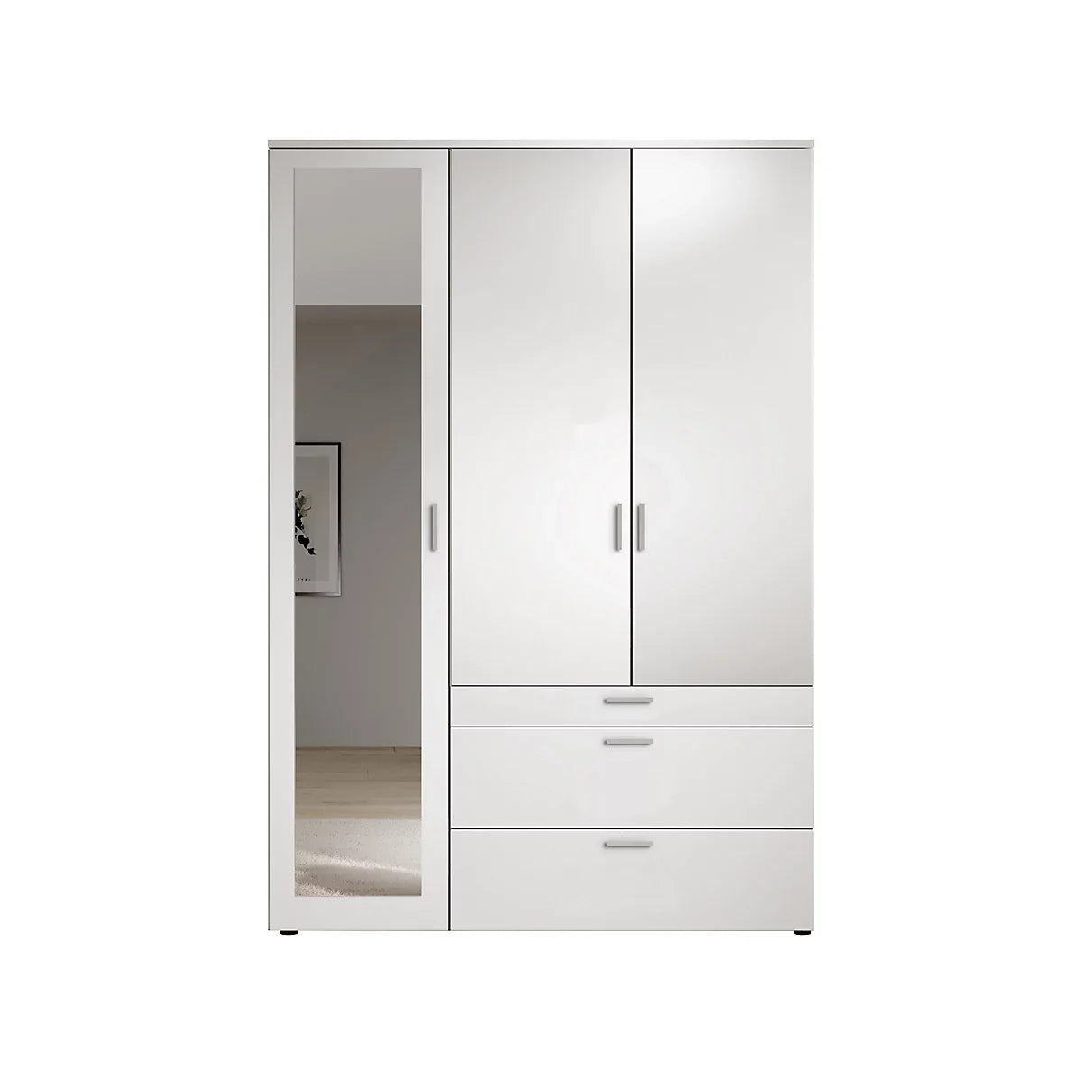 Vesala 3 Hinged Door Wardrobe with Mirror White Matt Graphite Matt