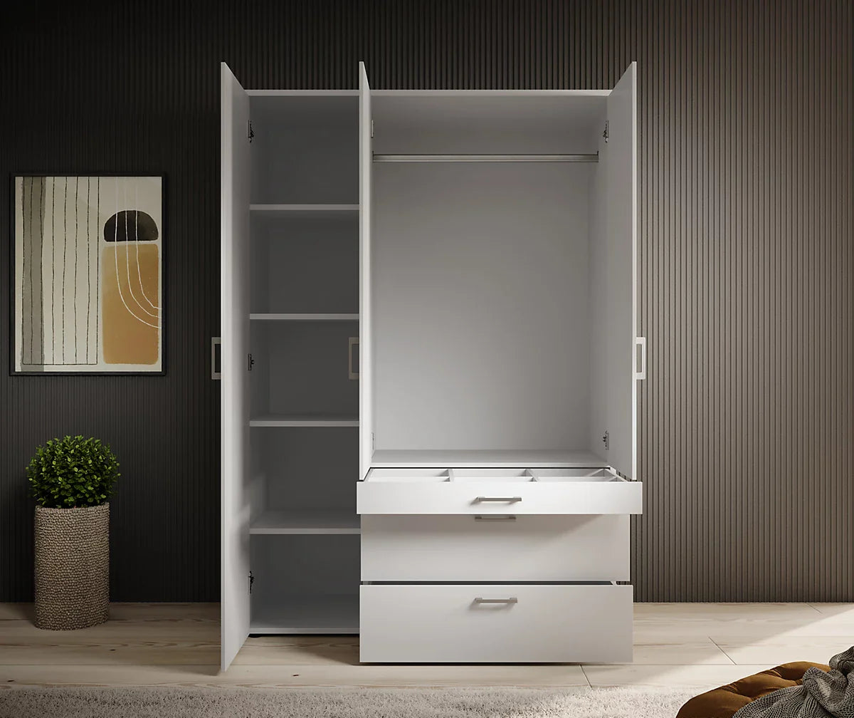 Vesala 3 Hinged Door Wardrobe with Mirror White Matt Graphite Matt