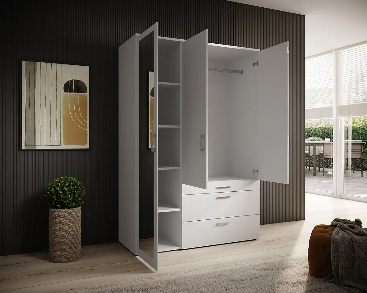 Vesala 3 Hinged Door Wardrobe with Mirror White Matt Graphite Matt